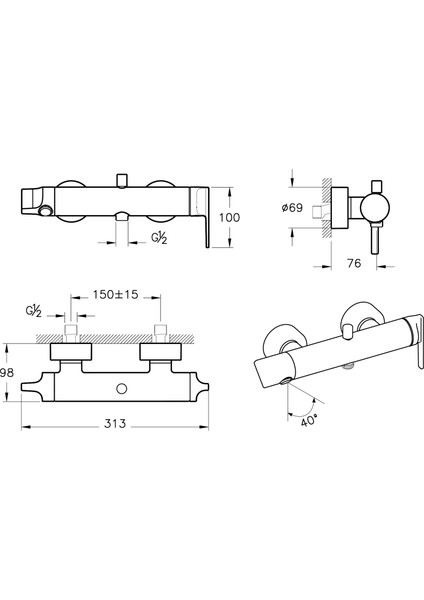 Suit A42818 Banyo Bataryası, Krom