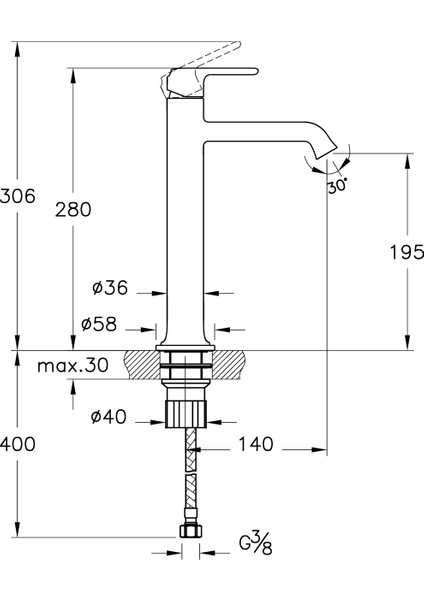 Origin A42882 Üstten Kumandalı Lavabo Bataryası, Krom