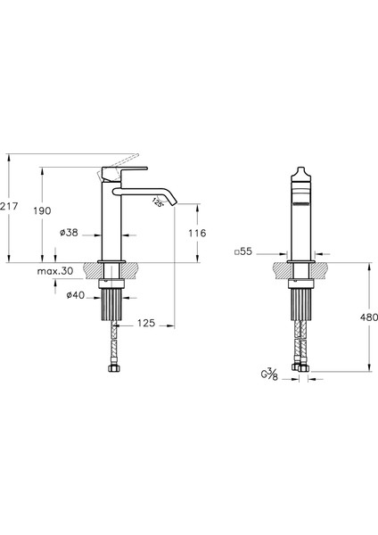 Suit A42816 Lavabo Bataryası, Üstten Kumandalı, Krom