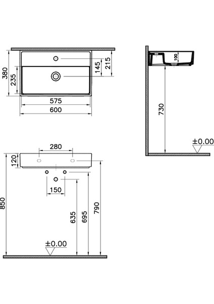 ArchiPlan 7401B003-0041 Dar Lavabo, 60x38 cm, Beyaz