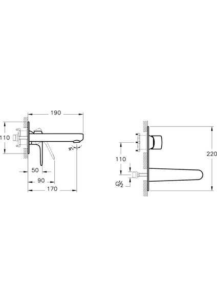 Root Round A42721 Ankastre Lavabo Bataryası, Sıva Üstü, Krom