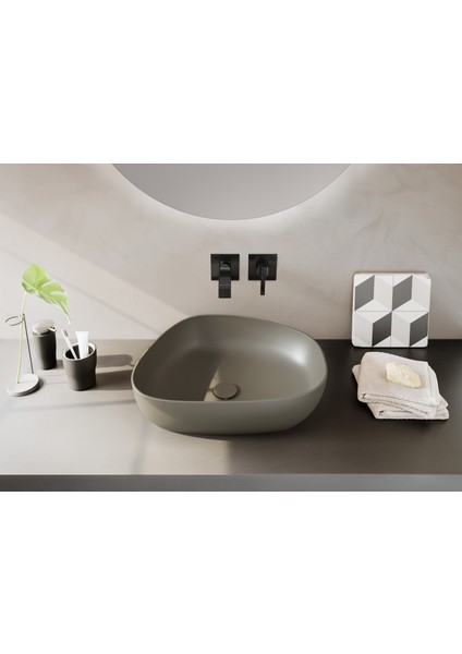 Suit A4278239 Ankastre Lavabo Bataryası, Sıva Üstü, Parlak Siyah