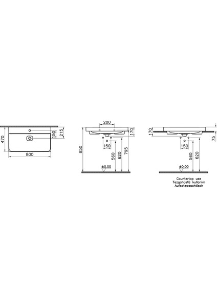 Metropole 7527B083-0973 Çanak Lavabo, 80cm, Mat Siyah