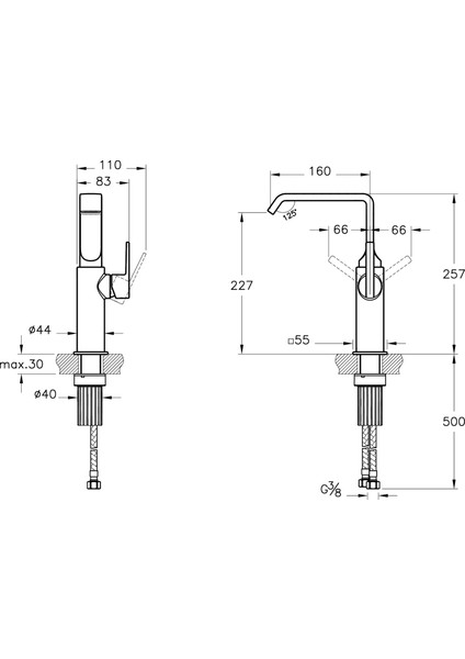 Suit A42765 Yüksek Lavabo Bataryası Yandan Kumandalı, Krom fiyatları