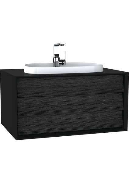 Frame 62287 Lavabo Dolabı, Tek Çekmeceli, T. Üstü Lavabolu, 80cm, Mat S. Siyah - H. Siyah Meşe