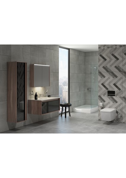 Metropole 58195 Lavabo Dolabı, Tek Çekmeceli, Infinit Lavabolu,100cm,Erik-Siyah