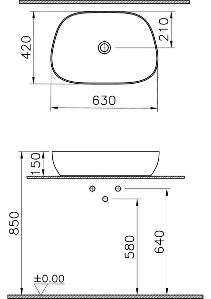 Outline Recycled 7993B066-0016 Çanak Lavabo, Mat Bej