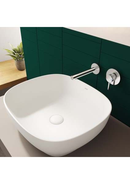 Outline 59994B401-0016 Kare Çanak Lavabo, 48 cm, Mat Beyaz