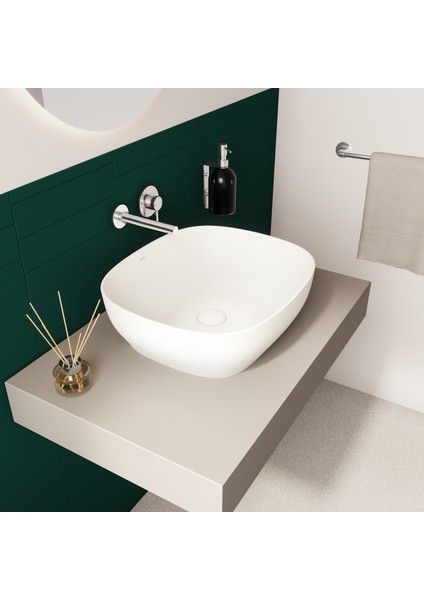 Outline 59994B401-0016 Kare Çanak Lavabo, 48 cm, Mat Beyaz