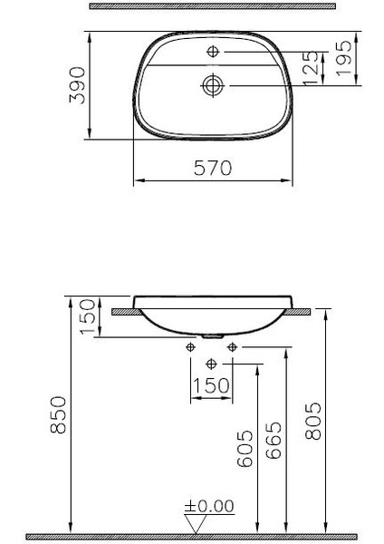 Frame 5696B401-0041 Armatür Bantlı Tezgah Üstü TV Lavabo, 57 cm, Mat Beyaz fiyatları