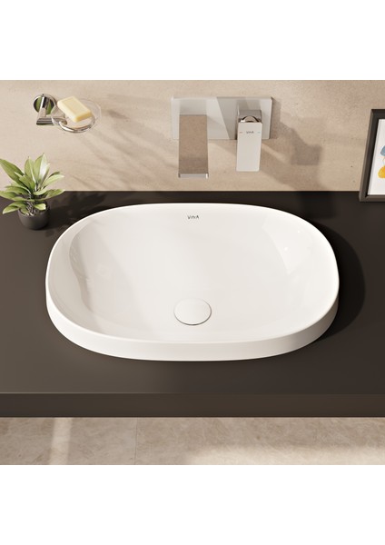 Frame 5652B403-0016 Tezgah Üstü Oval Lavabo, VitrA Clean, 56 cm, Beyaz fiyatları