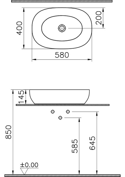 Outline 5995B420-0016 Oval Çanak Lavabo, 60 cm, Mat Bej