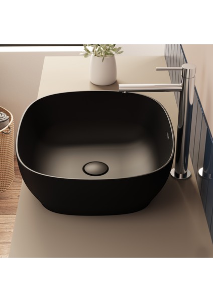 Outline 59954B483-0016 Kare Çanak Lavabo, 48 cm, Mat Siyah indirimleri