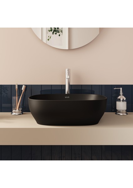 Outline 59954B483-0016 Kare Çanak Lavabo, 48 cm, Mat Siyah