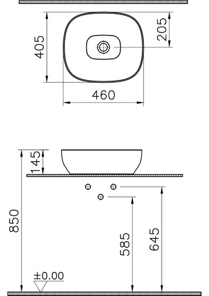 Outline 59954B483-0016 Kare Çanak Lavabo, 48 cm, Mat Siyah