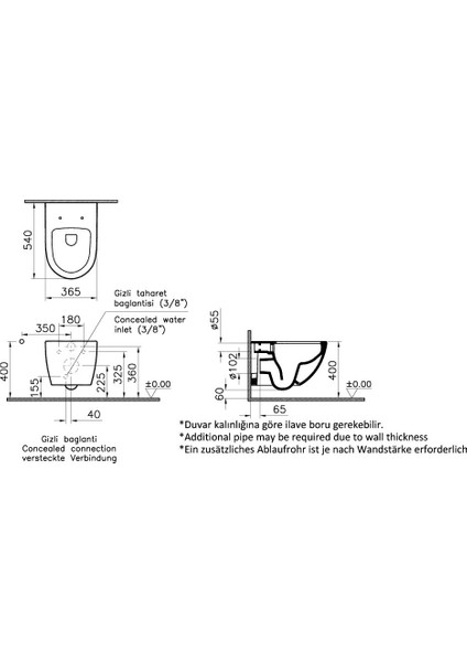 Sento 7748B483-0559 Rim-ex Asma Klozet, VitrA Clean, 54 cm, Mat Siyah