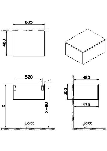 66697 Stand Çekmeceli Orta Ünite, 60 cm, Mat Antrasit