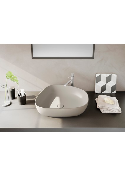 Outline 5991B420-0016 Asimetrik Lavabo, VitrA Clean, 56 cm, Mat Bej fiyatları