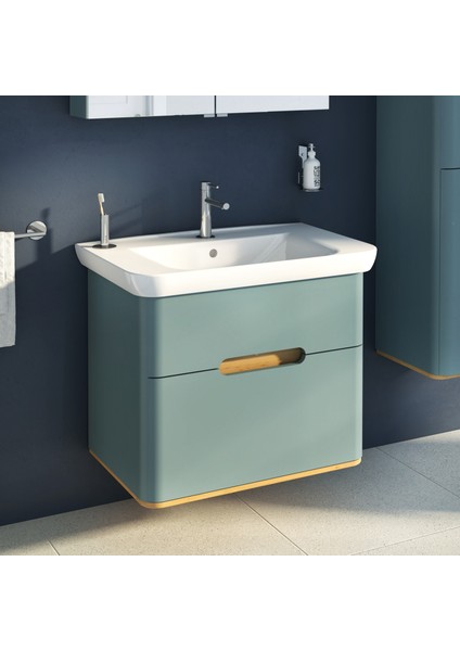 Sento 65877 Lavabo Dolabı 80 cm, çift çekmeceli, ayaksız, Mat Fiyord Yeşili