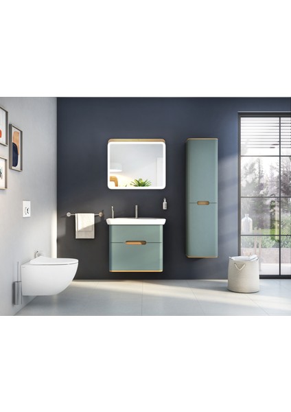 Sento 65877 Lavabo Dolabı 80 cm, çift çekmeceli, ayaksız, Mat Fiyord Yeşili