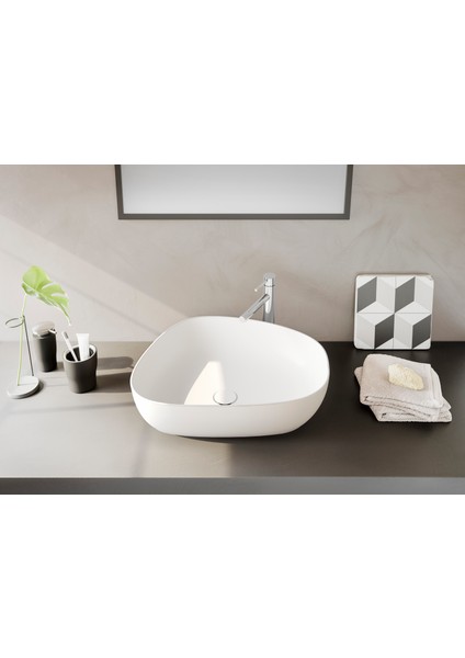 Outline 5991B401-0016 Asimetrik Lavabo, VitrA Clean, 56 cm, Mat Beyaz