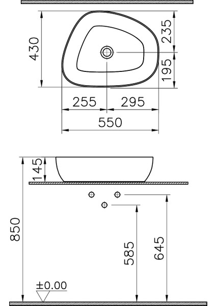 Outline 5991B401-0016 Asimetrik Lavabo, VitrA Clean, 56 cm, Mat Beyaz