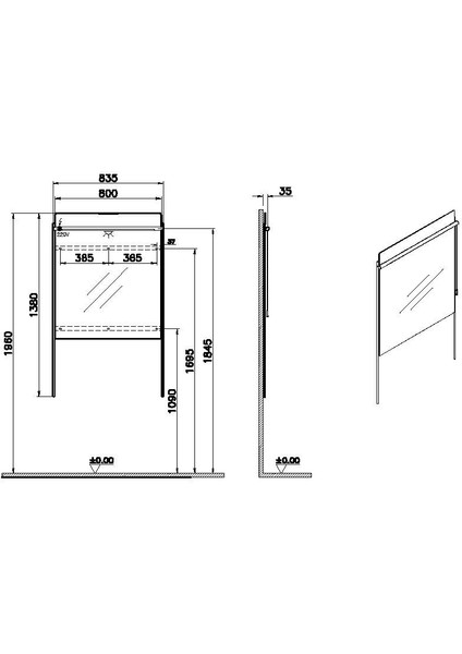 Equal 64105 Aydınlatmalı Düz Ayna, 80 cm