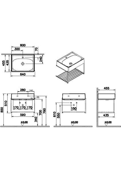 Equal 64082 Lavabo Ünitesi, 60 cm, Raflı, Beyaz