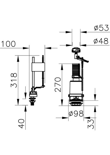 330B1314 Rezervuar İç Takım, Alttan Su Girişli, 6 L