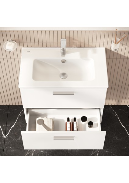 Mia 66100 Banyo Dolabı Seti Çekmeceli, Ayaklı, 70 cm, Parlak Beyaz modelleri