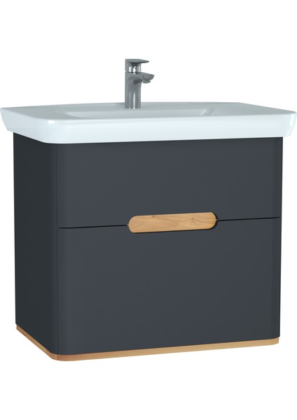 Sento 60836 Lavabo Dolabı, Çift Çekmeceli, 80 cm, Mat Antrasit