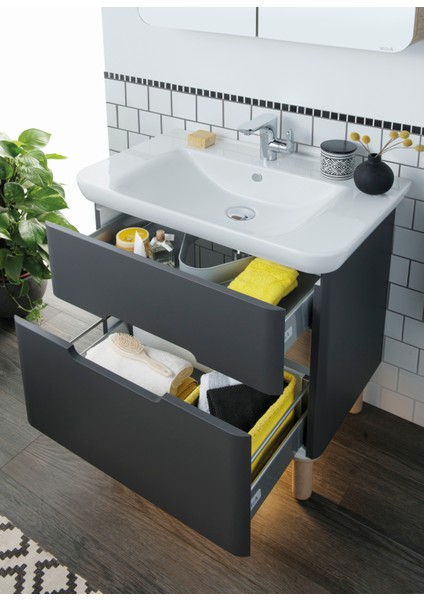 Sento 60836 Lavabo Dolabı, Çift Çekmeceli, 80 cm, Mat Antrasit modelleri