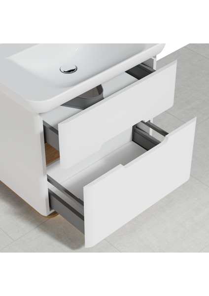 Sento 60824 Lavabo Dolabı, Çift Çekmeceli, 80 cm, Mat Beyaz