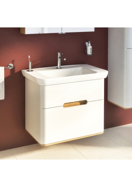 Sento 60824 Lavabo Dolabı, Çift Çekmeceli, 80 cm, Mat Beyaz