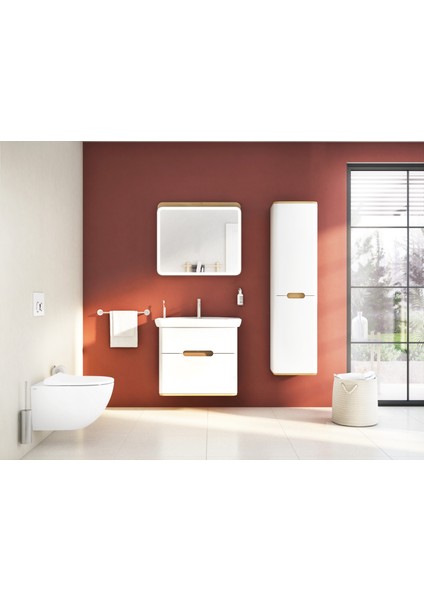 Sento 60824 Lavabo Dolabı, Çift Çekmeceli, 80 cm, Mat Beyaz