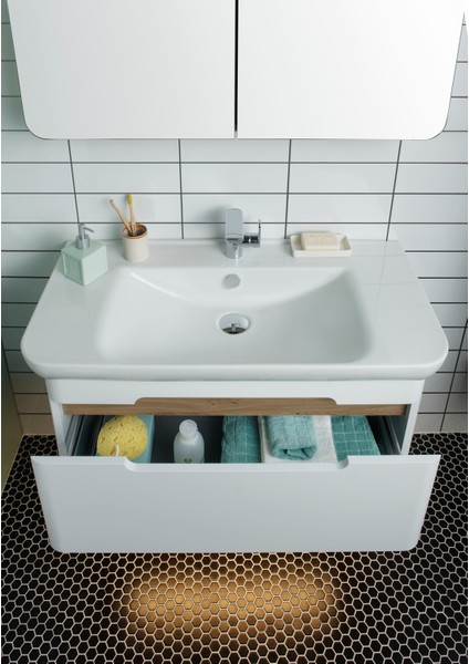 Sento 60813 Lavabo Dolabı, Tek Çekmeceli, 80 cm, Mat Beyaz