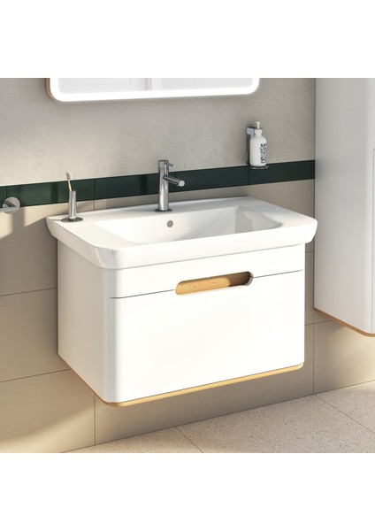 Sento 60813 Lavabo Dolabı, Tek Çekmeceli, 80 cm, Mat Beyaz
