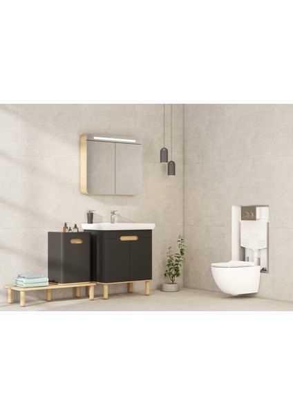 Sento 60809 Lavabo Dolabı, Kapaklı, 80 cm, Mat Antrasit modelleri