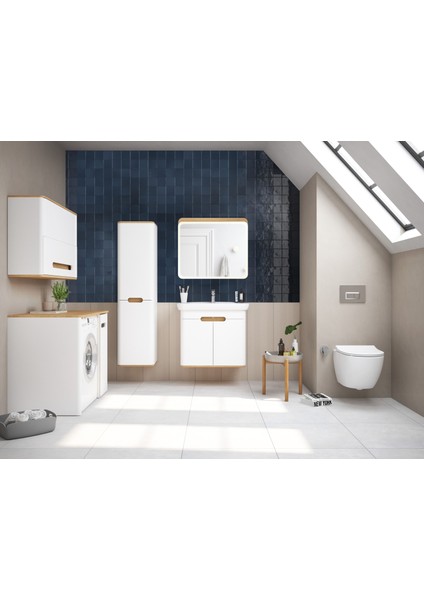 Sento 60785 Lavabo Dolabı, Kapaklı, 80 cm, Mat Beyaz