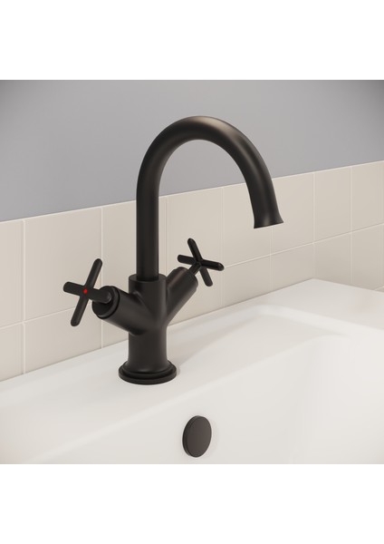 Origin Classic A4288436 Lavabo Bataryası, Çift Kumandalı, Mat Siyah