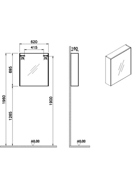 Basis 66901 Dolaplı Ayna, 60 cm, Sağ