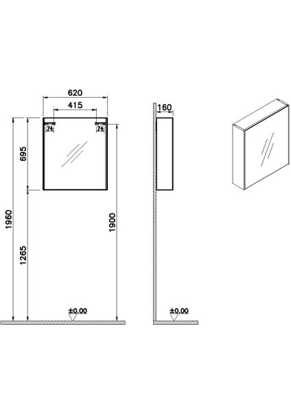 Basis 66900 Dolaplı Ayna, 60 cm, Sol