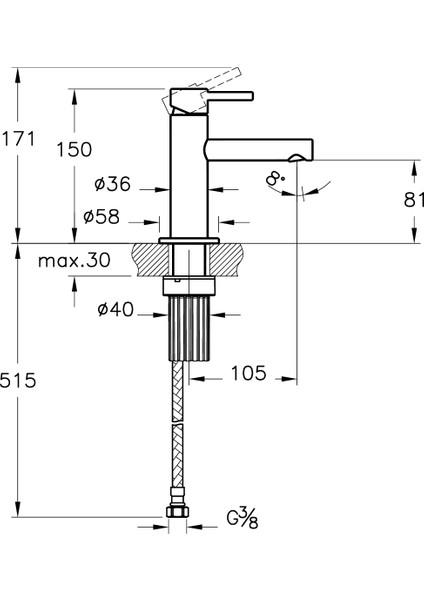 Origin A4255536WTC Kısa Lavabo Bataryası, Mat Siyah