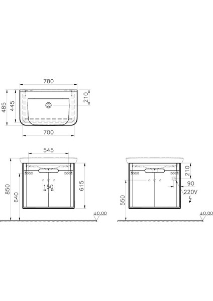 Sento 60785 Lavabo Dolabı, Kapaklı, 80 cm, Mat Beyaz