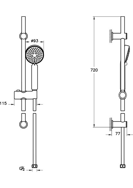 Punto A45252 3F Rail El Duş Seti, Krom