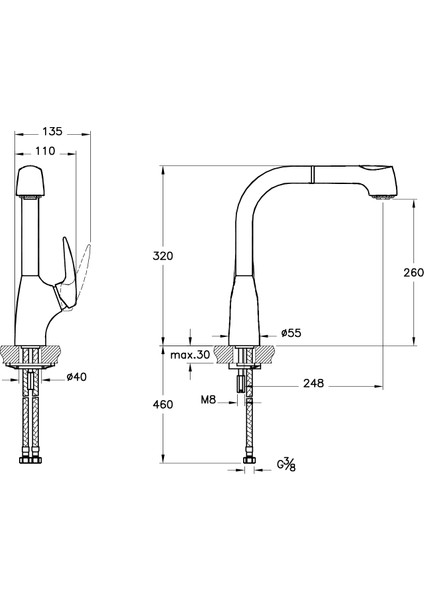 V3 A42151 Pull-Out Eviye Bataryası, Krom