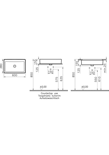 Nuo 7434B003-0016 Dikdörtgen Çanak Lavabo, 60 cm, Beyaz