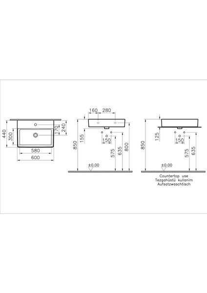 Nuo 7432B003-0661 Dikdörtgen Lavabo, 60 cm, Beyaz