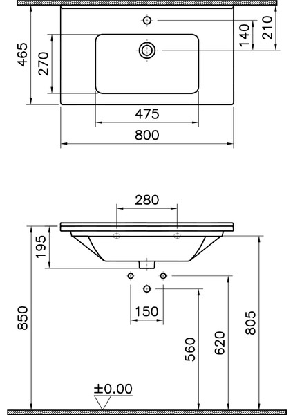 S50 5408B003-0001 Etajerli Lavabo, 80 cm, Beyaz