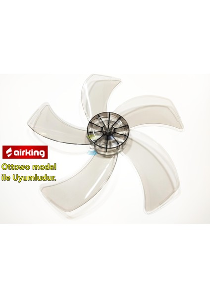Sern Airking Ottowa Modele Uyumlu Vantilatör Pervanesi 16INÇ 5 Kanat 38CM Füme Renk Pls